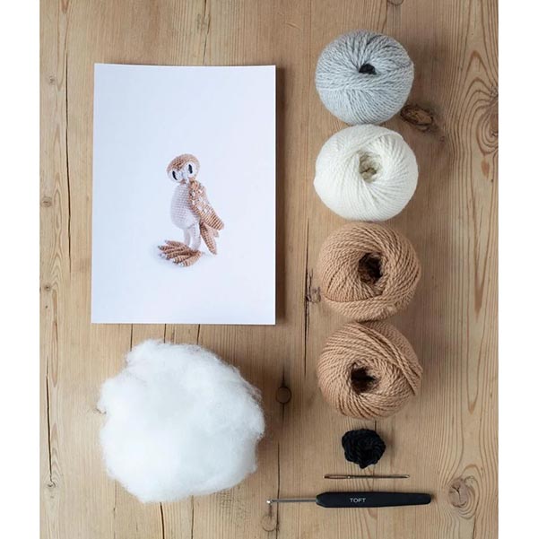 TOFT Crochet Kit - Barney the Barn Owl - Kit Contents