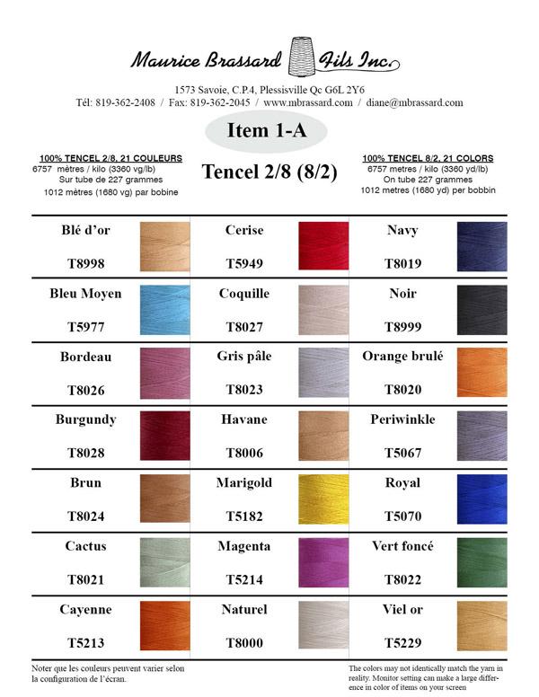 Maurice Brassard Tencel 8/2 Yarn Color  Swatches