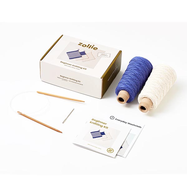 Zollie Beginner Knitting Kit - 3 Washcloths - Contents