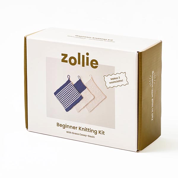 Zollie Beginner Knitting Kit - 3 Washcloths - Package