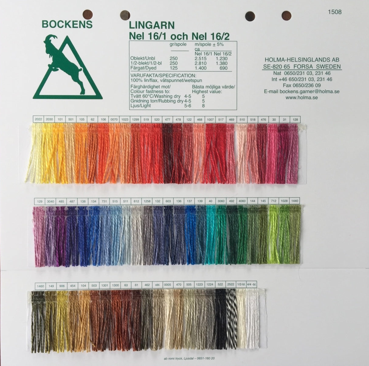 Bockens Lingarn Linen Yarn - Color Card