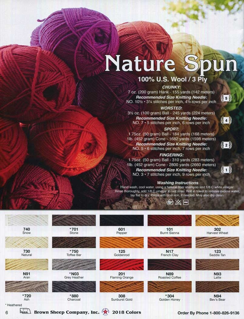 Brown Sheep Nature Spun Fingering Weight Yarn - Color Card