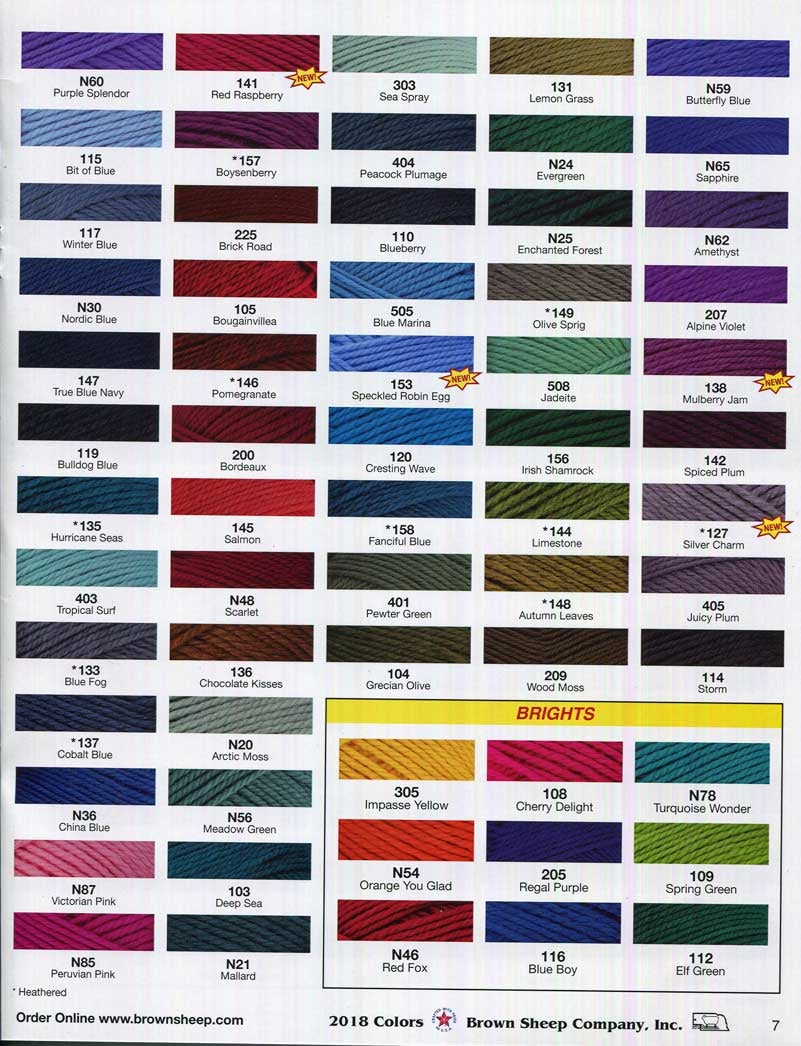 Brown Sheep Nature Spun Fingering Weight Yarn - Color Card Cont.